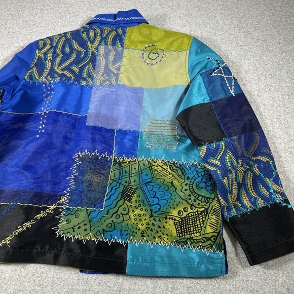 Marsh Landing Jacket Womens Medium Floral Embroidered Applique Patch Button up - Picture 14 of 15